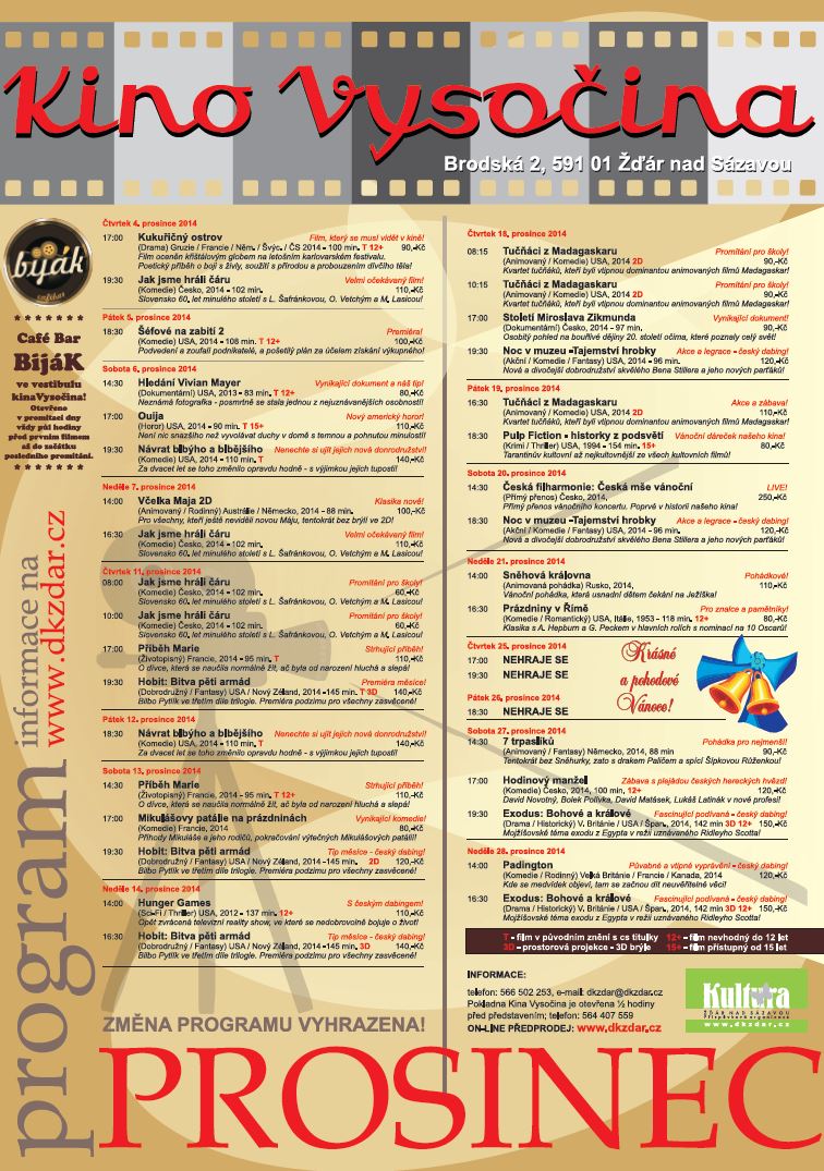 Kino Vysočina Žďár nad Sázavou - program 122014