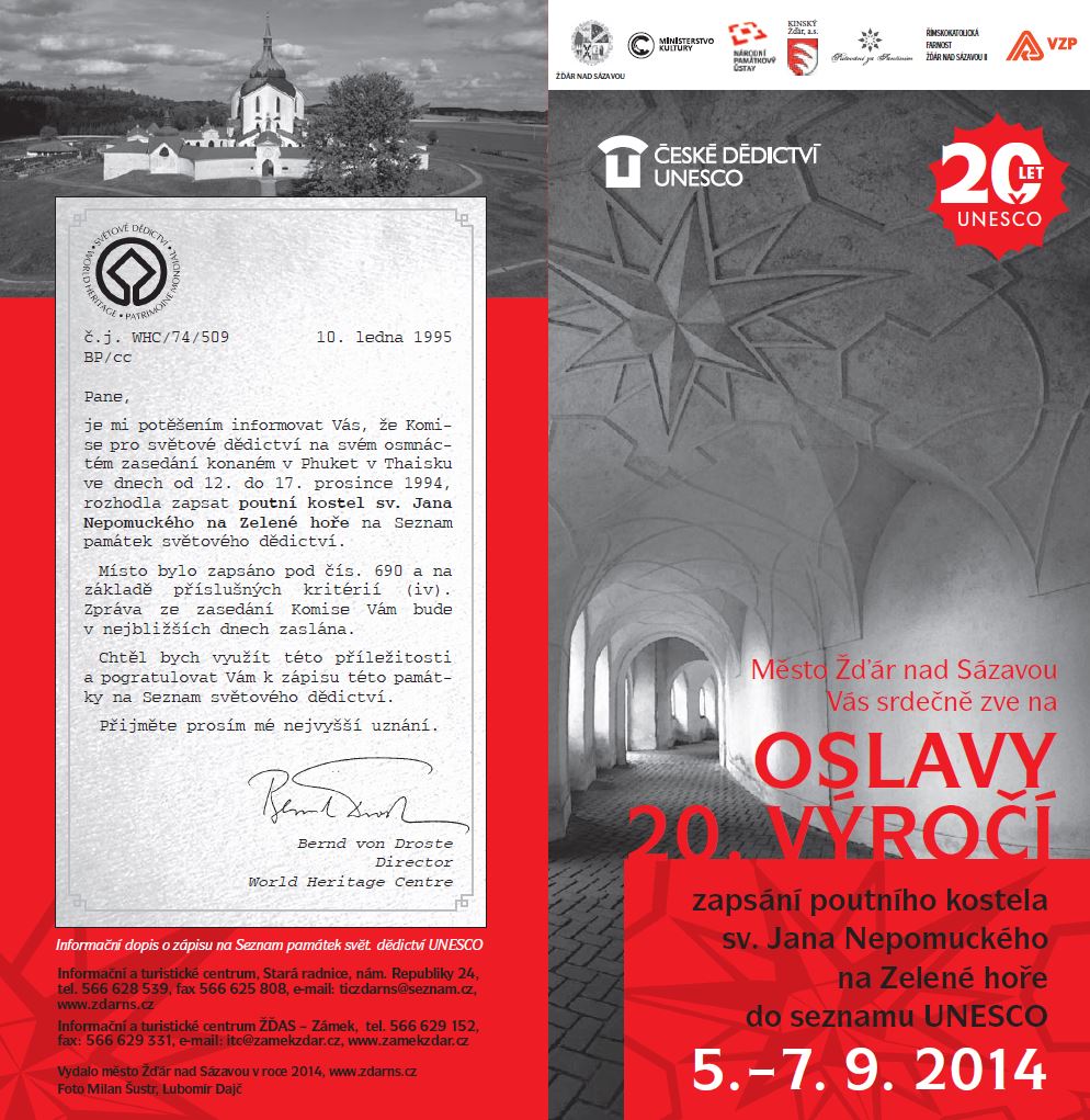 Oslavy 20. výročí zapsání poutního kostela sv. Jana Nepomuckého na Zelené hoře do seznamu UNESCO
