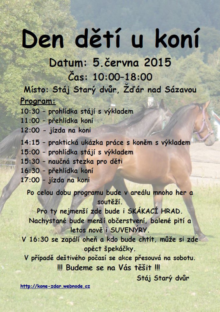 Den dětí u koní - Stáj Starý dvůr Žďár nad Sázavou