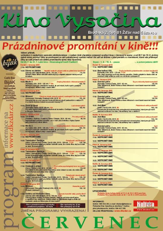Kino Vysočina - program červenec 2015 Žďár nad Sázavou