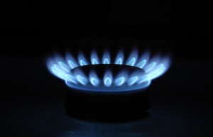 Blue flames of gas