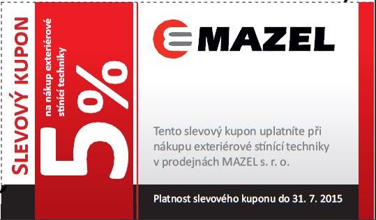 Rolety, markýzy, žaluzie - Mazel s.r.o. - slevový kupon