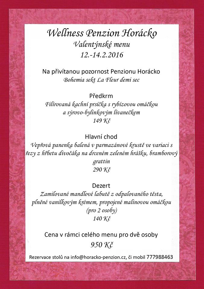 Svátek sv. Valentýna na Penzionu Horácko, Tři Studně